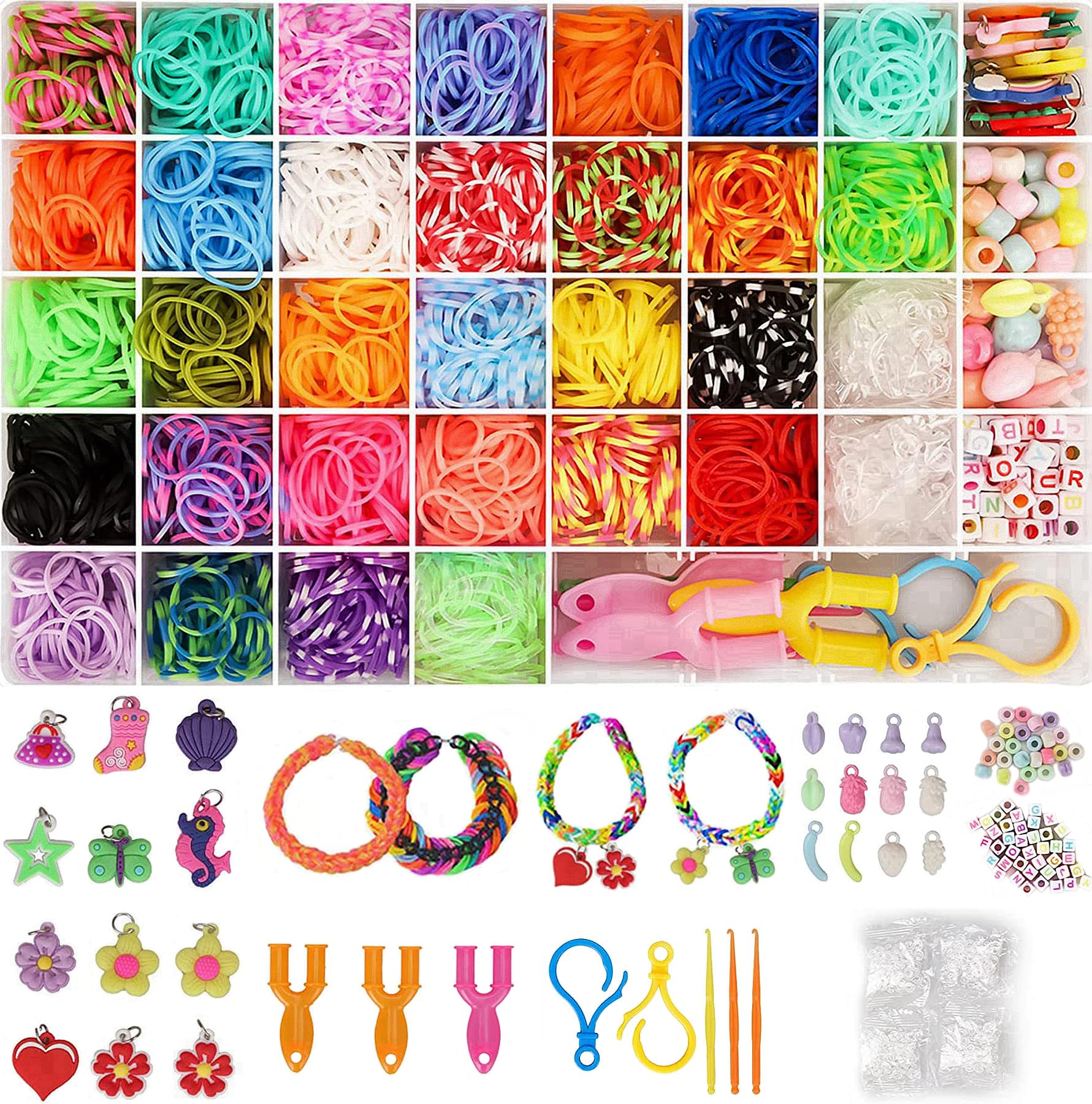 yenlk Loom Bands Kit with Charms Beads, 40 Grids Loom Rubber Bands Set for DIY Refill Friendship Bracelet Making Craft, Craft Kits Halloween X-mas Birthday Party Gift for