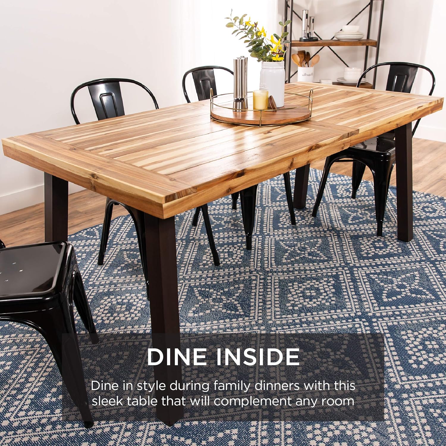 Buy Best Choice Products 6 Person Indoor Outdoor Rustic Acacia Wood Picnic Dining Table W Metal Finish Legs