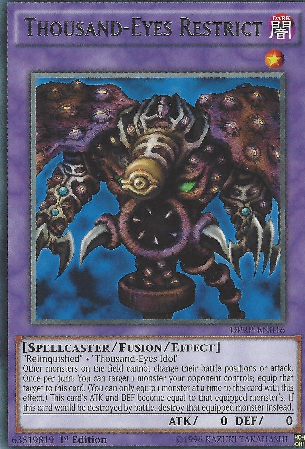 YuGiOh - DPRP-EN046 Thousand-Eyes Restrict 1st Edition Rare Card (Rivals of the Pharaoh)