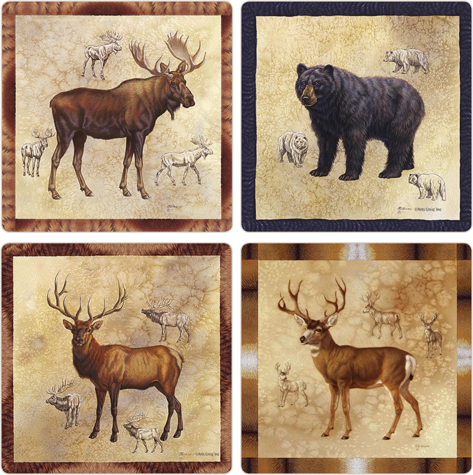 CoasterStone AS8660 Absorbent Coasters, 4-1/4-Inch, Rocky Mountain Moose Bear Elk Mule Deer, Set of 4