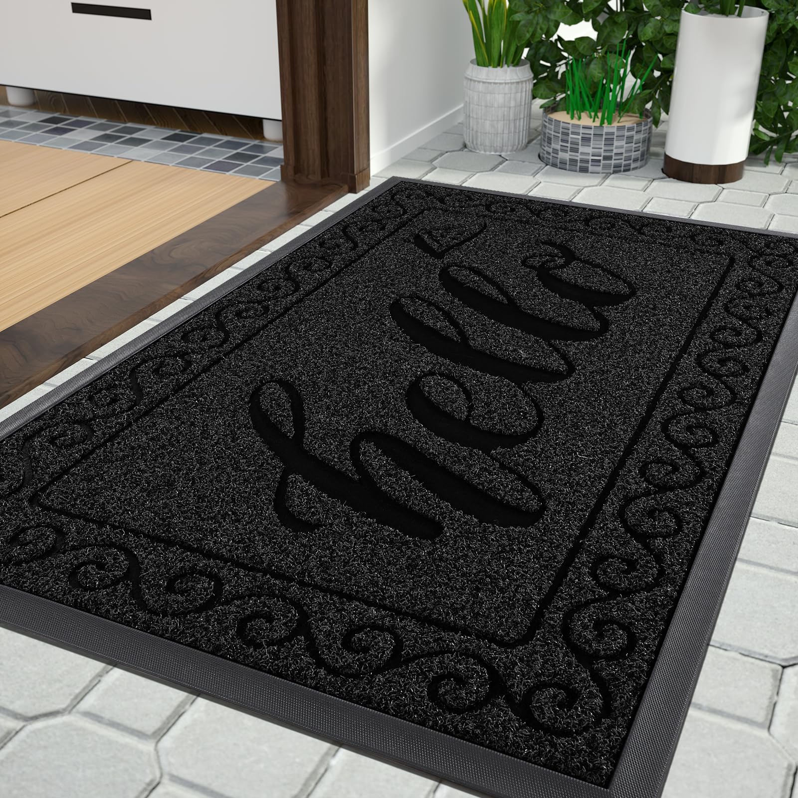 Yimobra Fußmatte Außen, Waschbar Fussmatte Aussen, Wetterfest & rutschfest - Schmutzfangmatte für Eingang, Flur, Garten, 75 x 43 cm, Schwarz