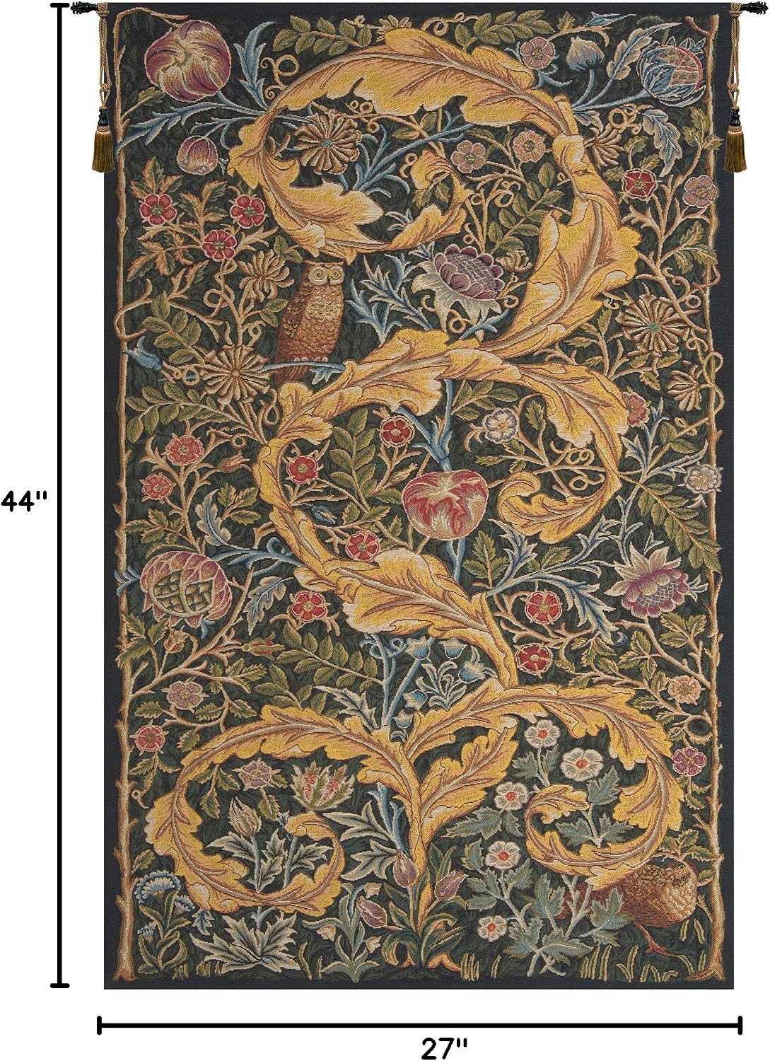 C Charlotte Home Furnishings Inc Owl and Pigeon II European Tapestry Wall Hanging | Viscose Cotton and Polyester Blend Wall Art | 44 in. x 27 in | Home Decor Accents | Inspired by William Morris