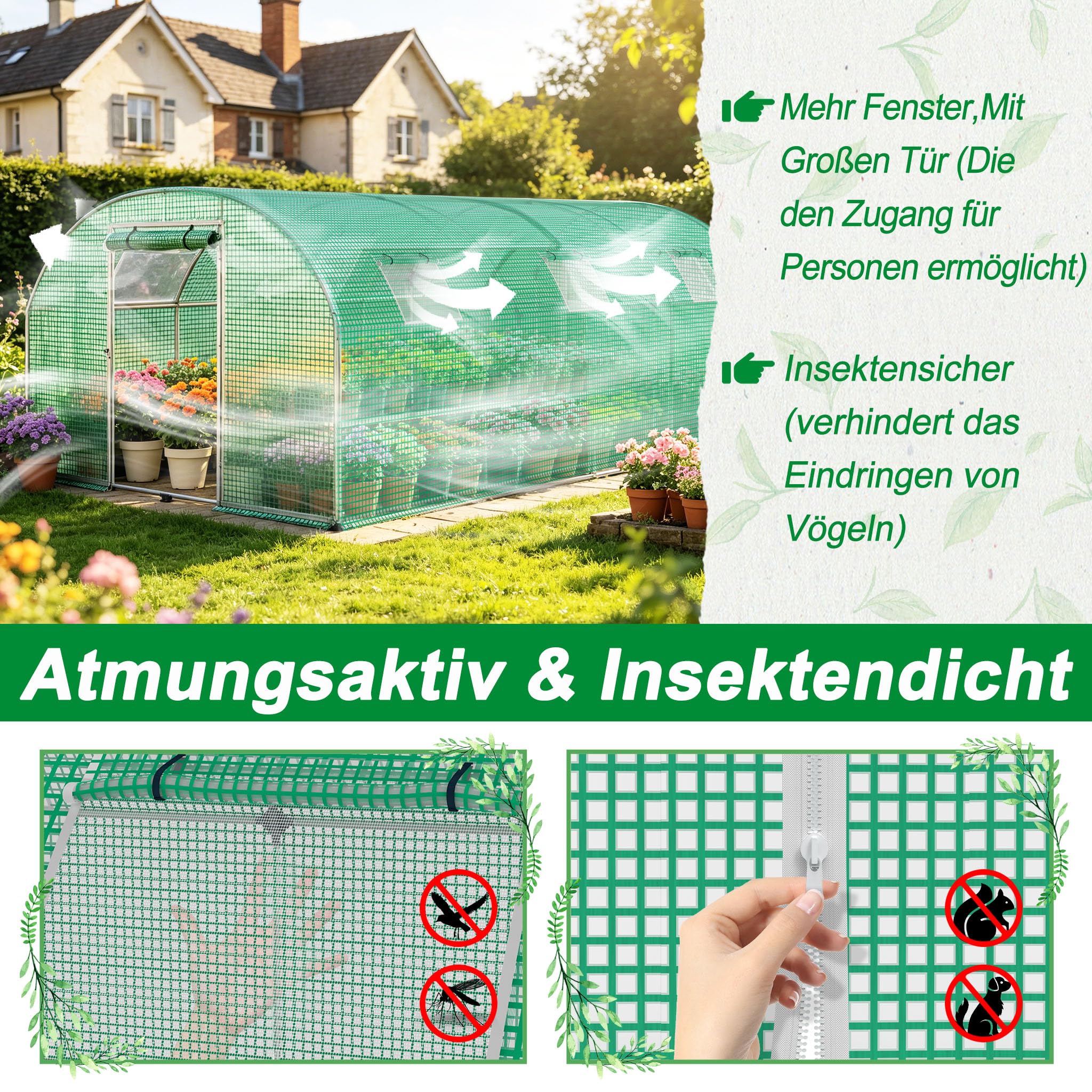 Szklarnia foliowa, 300 x 600 x 200 cm, odporna na warunki atmosferyczne, tunel foliowy, ochrona przed promieniowaniem UV, tunel do roślin, owoce, warzywa, kwiaty, namiot do roślin z oknem