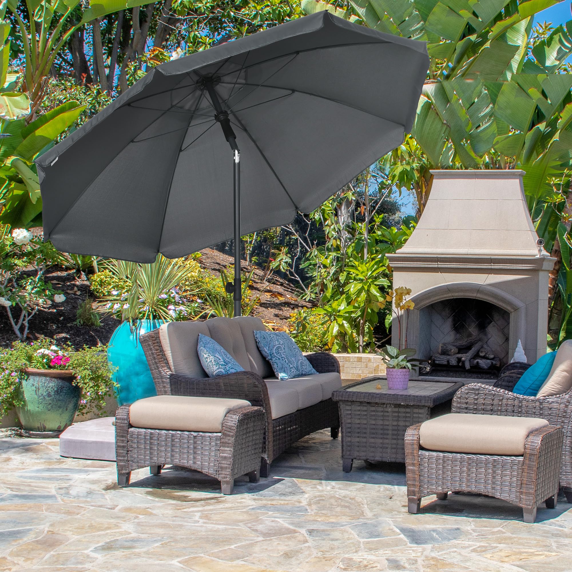 Outsunny Ombrellone da Spiaggia Ø1.8x2 m con Tettuccio Reclinabile a 45°, Ombrellone da Esterno con 8 Stecche e Design a 2 Sezioni in Acciaio e Poliestere 160g/㎡, UV50+