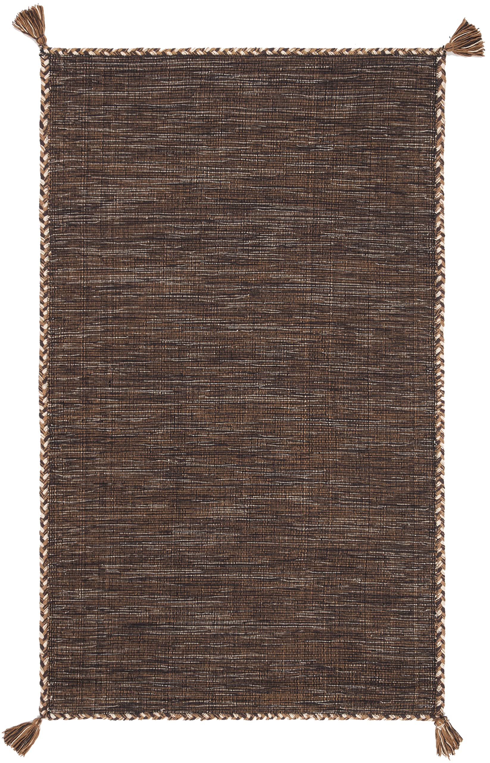 SAFAVIEH Montauk Collection Accent Rug - 2'3" x 4', Brown & Black, Handmade Flat Weave Cotton Corner Tassel, Ideal for High Traffic Areas in Entryway,