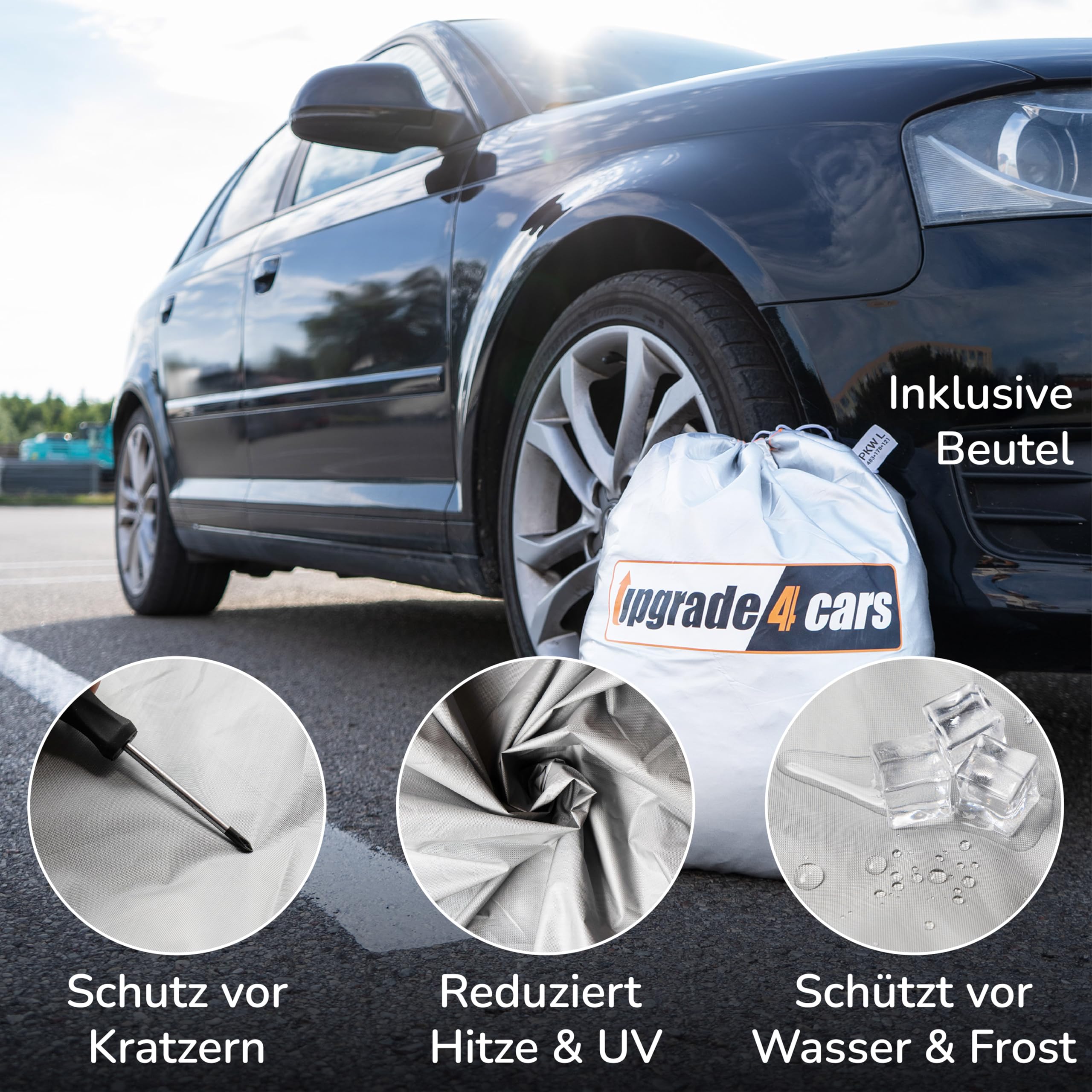 Upgrade4cars Autoabdeckung Outdoor Vollgarage Wasserdicht Version 2026 | Auto Abdeckplane Komplett für alle Jahreszeiten | Autoplane Universal Pkw - M (440x180x120 cm)