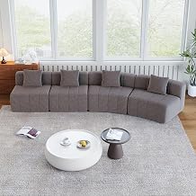 roomfitters Large Curved Modular Sectional Sofa, Low Profile Arc Shaped Upholstered Couch with 4 Pillows for Living Room, Grey