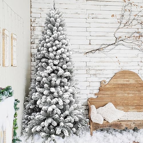 Miniatura 74 de Fraser Hill Farm Árbol de Navidad artificial flocado de pino de Alaska de 12 pies con luces LED blancas cálidas y soporte, árbol falso plegable