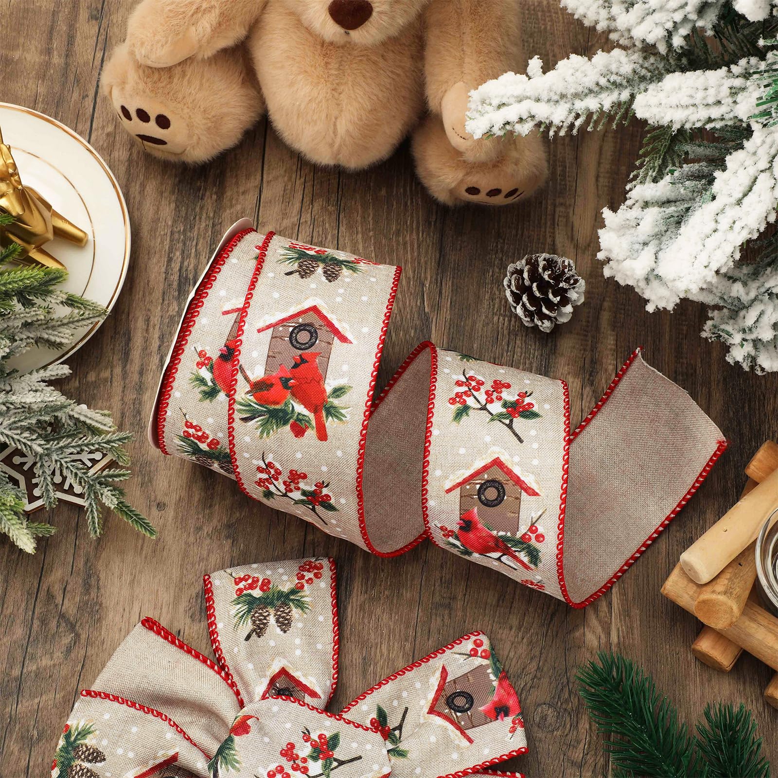 Wired Edge Decorating Ribbon Red Cardinal Christmas Ribbon - 2.5x10 ...
