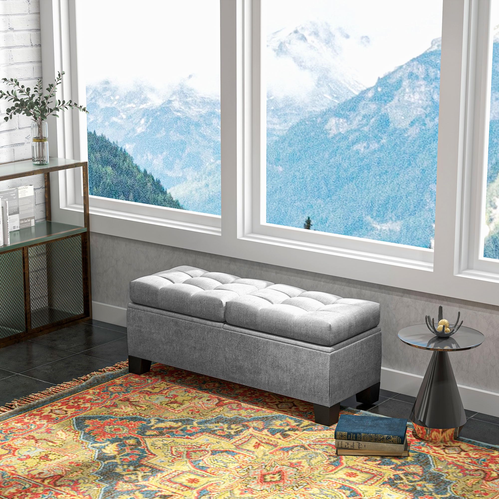 HOMCOM Sitzbank mit Stauraum Polsterbank bis 180kg 116x41x47 cm Grau | Gepolsterte Aufbewahrungsbox, Für Flur, Schlafzimmer, Wohnzimmer
