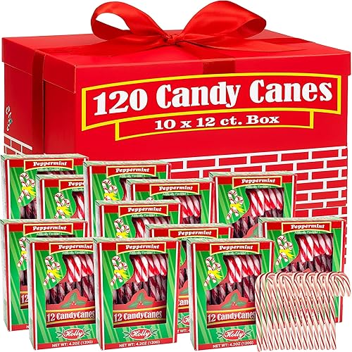 Candy Cane Red & White Peppermint Individually Wrapped - Full Size (10 Packs (12ct Each) 120 Total Candy Canes - Bulk, Peppermint) - Peppermint - 10 Packs (12ct Each) 120 Total Candy Canes - Bulk