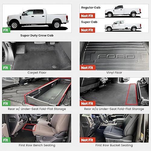 Miniatura 2 de LASFIT - Tapetes para Ford F250, F350 y F450 2017-2026 con banco delantero y parte trasera con almacenamiento, protectores de TPE para piso