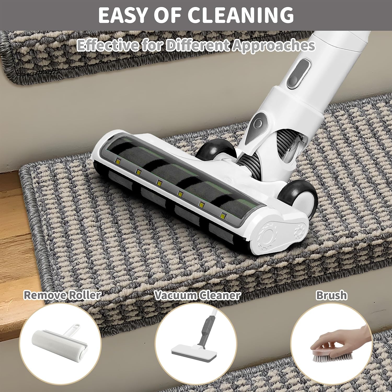 Brakki Bullnose Carpet Stair Treads, Stair Treads for Wooden Steps Indoor Runner and Pets, Non Slip Soft Edging Staircase Protectors, Washable, 29.5x9.5x1.5 7pcs, Grey and Cream