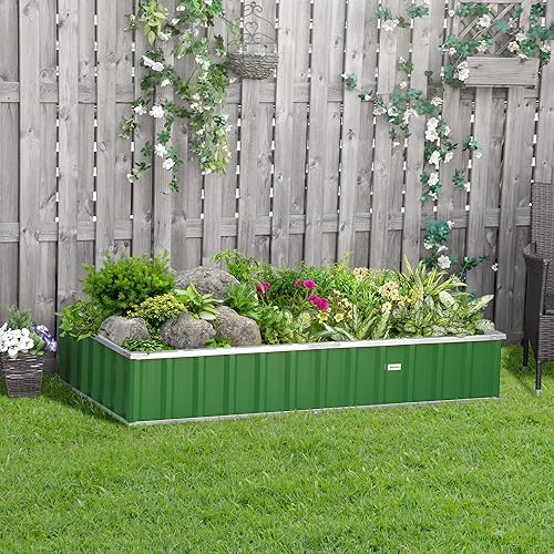 Miniatura 2 de Outsunny Cama de jardín elevada de 5.7 x 3 x 1 pies, maceta de metal galvanizado para verduras, flores, hierbas, color verde