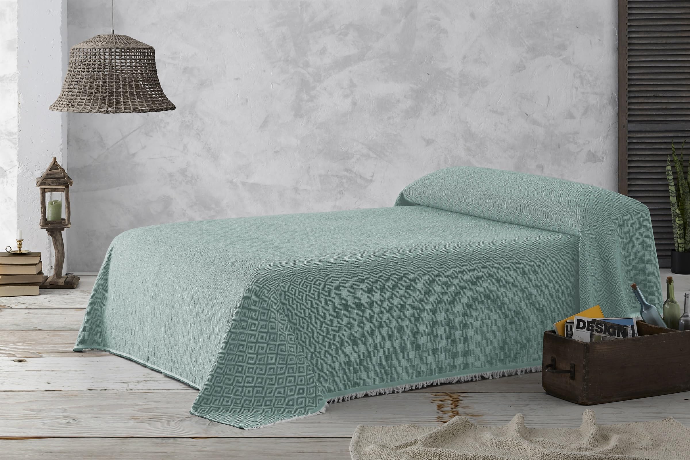 Textilhome - Foulard Multiuso Salvadivano Copridivano DANTE 180x285 cm - Copriletto leggero. Colore Acquamarina