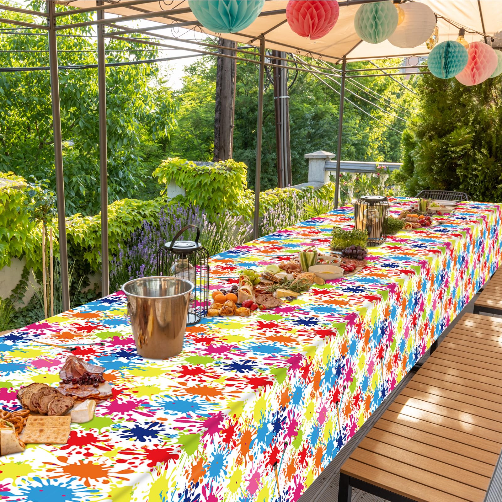 Oojami Artist-Themed Plastic Tablecloths - 3 Pack, 54x108 Inches, Includes 2 Pennant Banners
