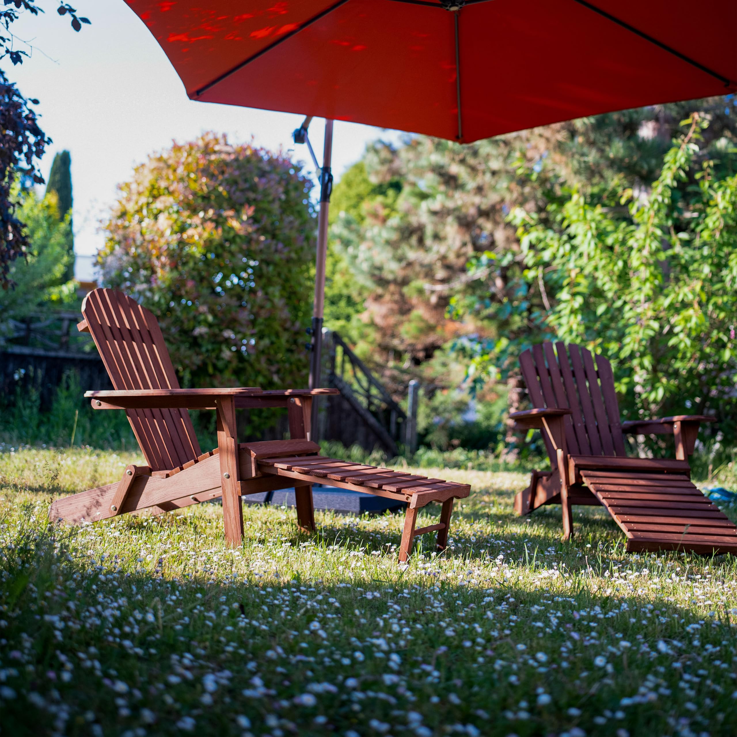 AXI Alexa Chaise Adirondack avec Repose-Pieds, Pliable, Couleur Café | Transat De Jardin/Bain De Soleil / 100% Bois De Pruche, pour 1 Personne, avec Accoudoirs Et Dossier Haut | 147 X 78,5 X 89 Cm