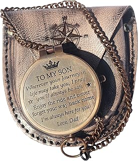 NEO WORLD OF NAUTICAL Brass Engraved Compass Son Gift - Dad to Son Gift - Mom to Son Gift - Graduation Day Gifts for Son - Son Birthday Gifts - Confirmation Gifts for Son, Brown Antique, 2 inch