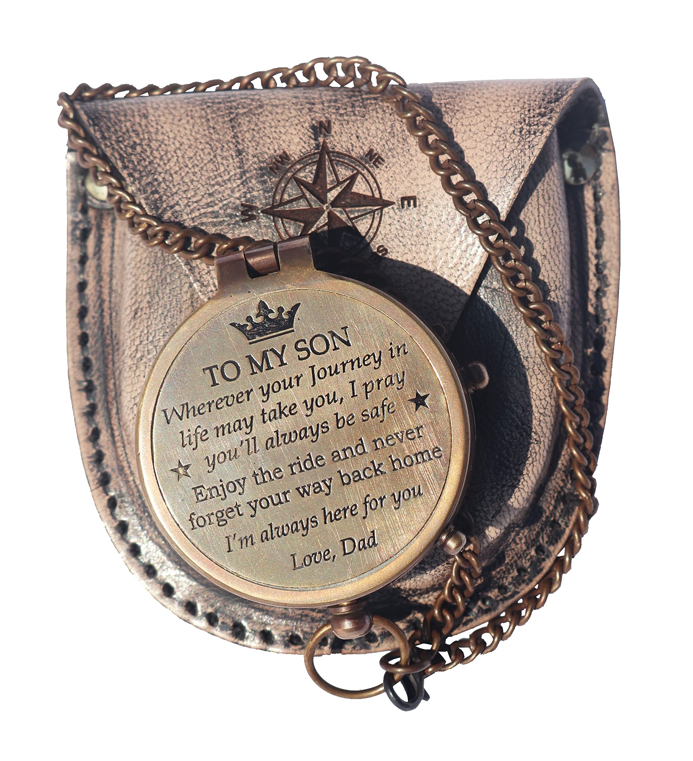 Brass Engraved Compass Son Gift -to My Son Gifts - Dad to Son Gift - Mom to Son Gift - Gift for Son - Love Dad - Graduation Day Gifts for Son - Son Birthday Gifts - Confirmation Gifts for Son