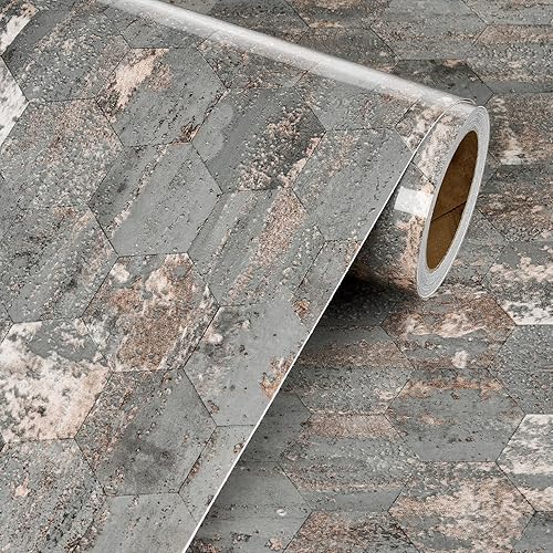 Miniatura 5 de Livelynine Papel tapiz de cocina de 15.8 x 197 pulgadas, despegar y pegar, piedra geométrica oscura para calcomanías de cocina, azulejos de pared