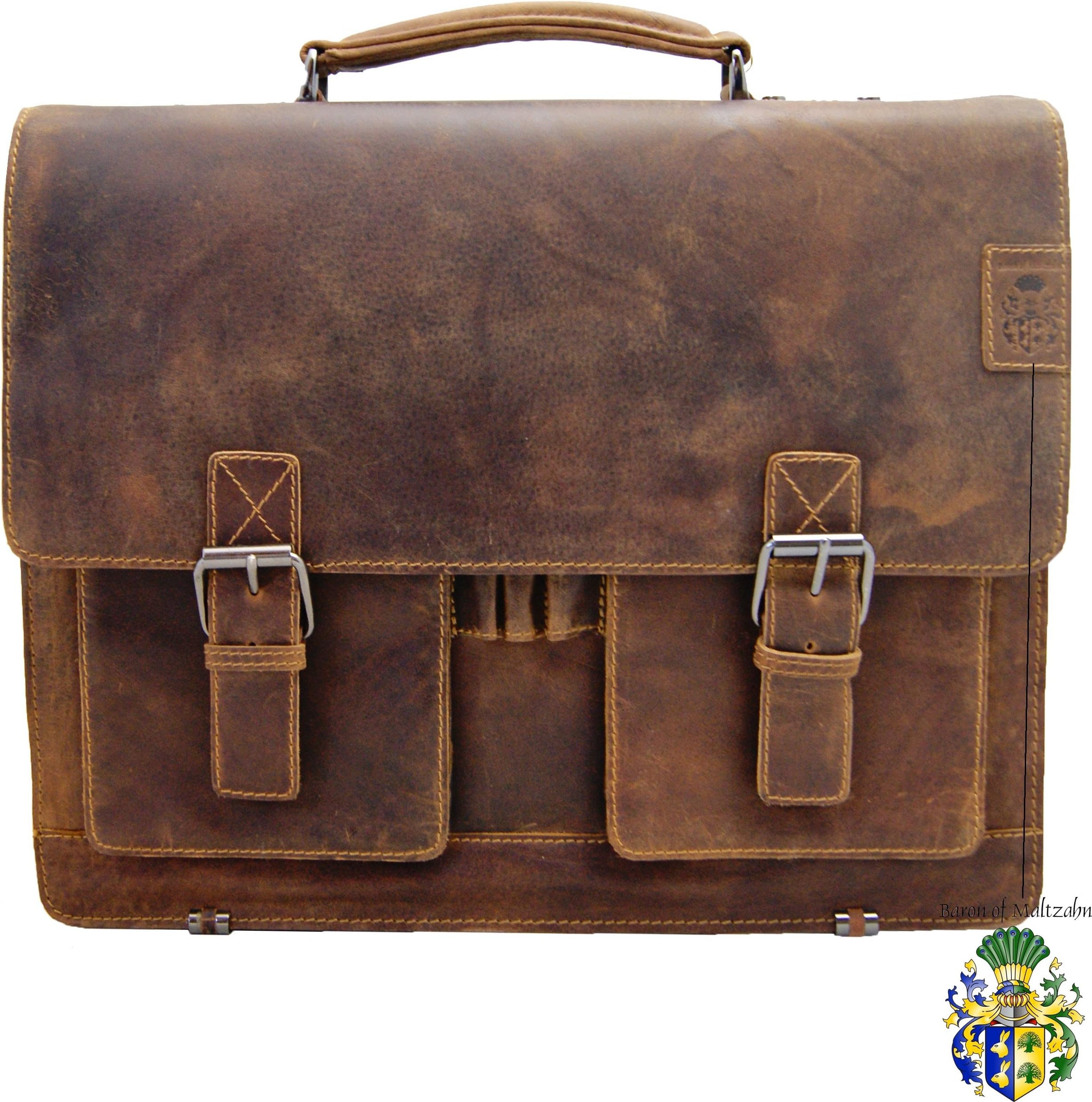 Freiherr von Maltzahn Hedin Large Briefcase Brown Leather + Leather Care