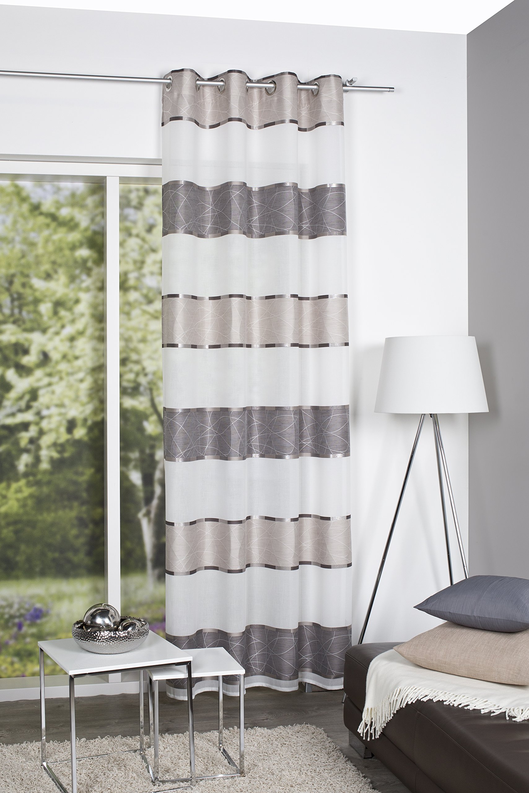 Home fashion Ösenschal Querstreifen, Polyester, Stein, 245 x 140 cm, 1 Einheiten