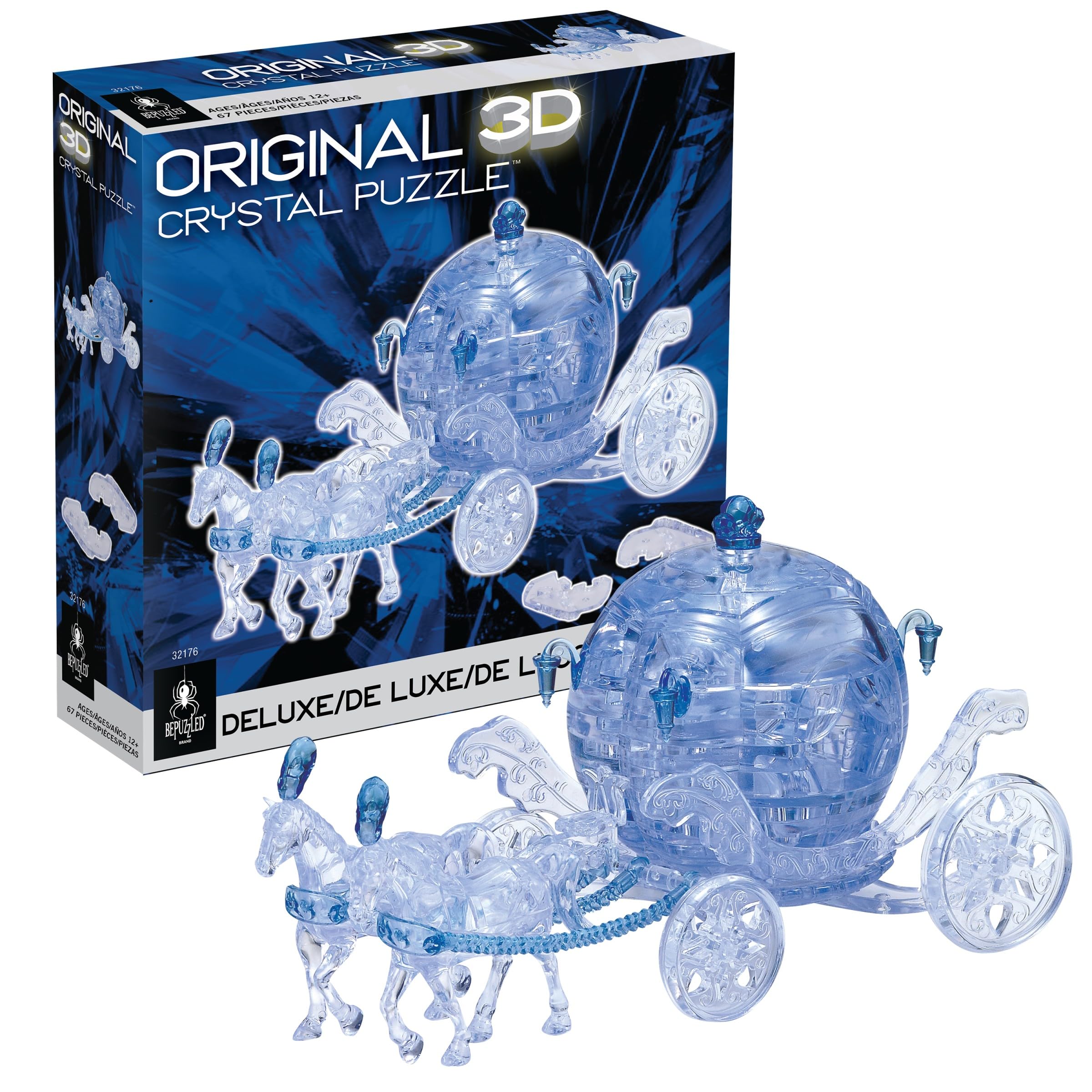 BePuzzled Blue Royal Carriage Deluxe Original 3D Crystal Puzzle, Perfect for Puzzlers Ages 12 and Up, Challenging to Complete and Beautiful to Display, Collect Them All