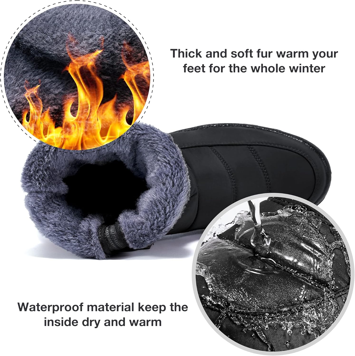 Alicegana Womens Winter Snow Boots for Women Waterproof Warm Fur Lining Mid Calf Boots with Zipper Comfortable Outdoor Shoes