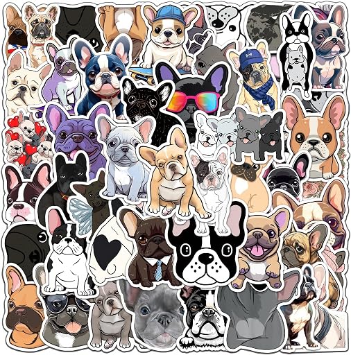 French Bulldog Stickers 50 Pcs - Cute and Funny Dog Birthday Decorations for Food Bowls, Doghouse, Party Favors - Waterproof Puppy Stickers