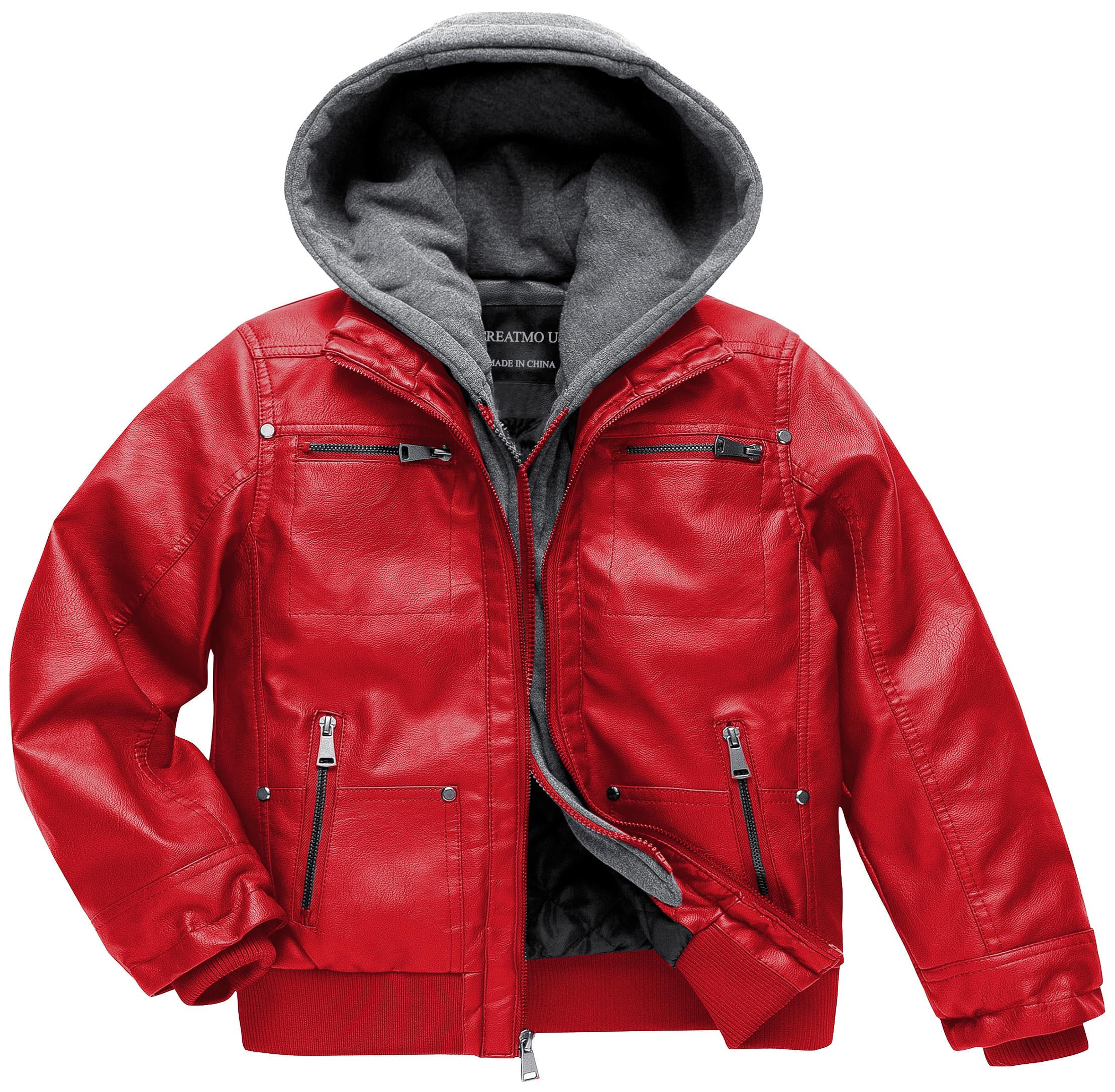 Boy's Faux Leather Jacket Windproof Warm Winter Coat Kids Bomber Outerwear Waterproof PU Motorcycle Jacket