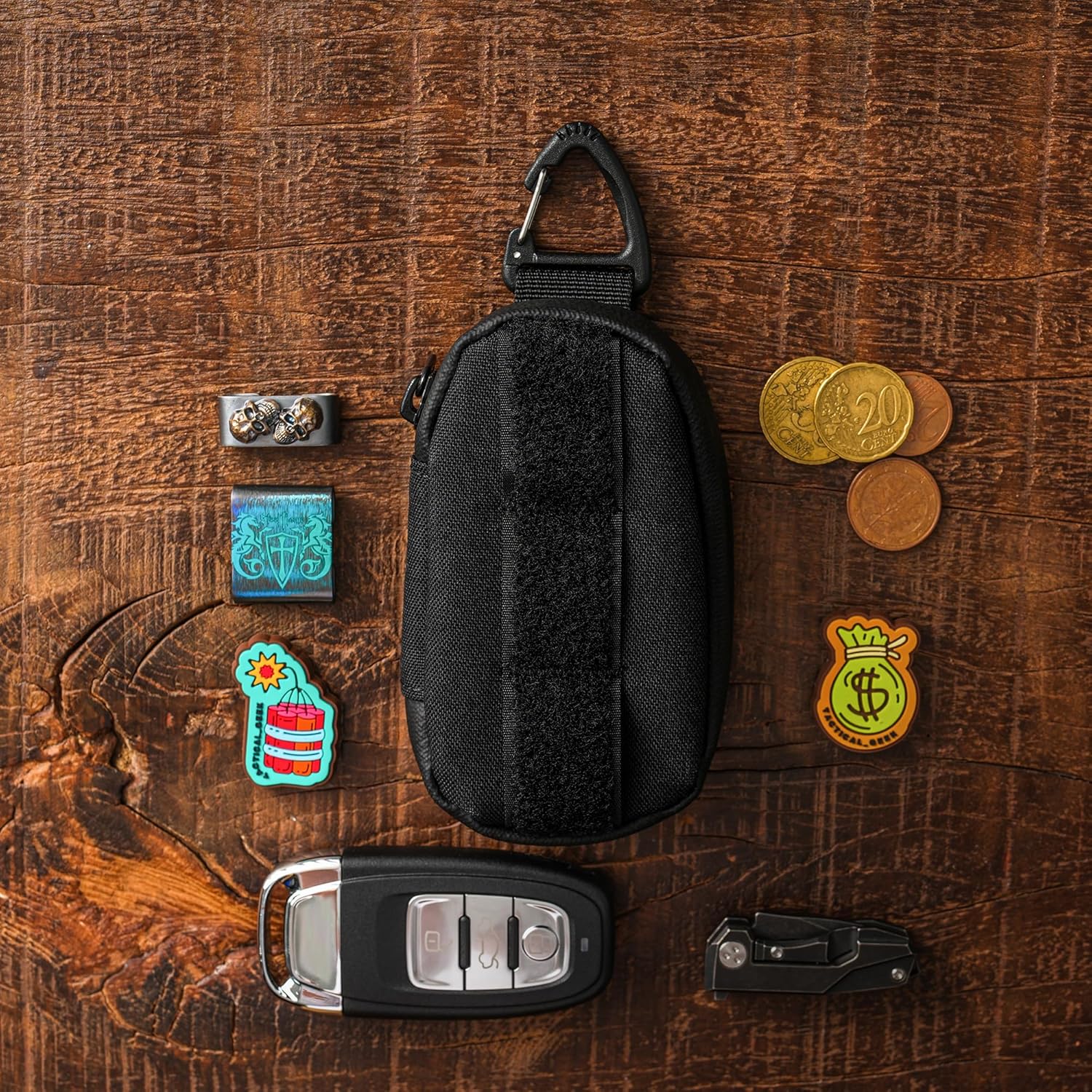 TACTICAL_GEEK Storage A7 EDC Key Bag Molle Pouch, Waterproof Zipper Wallet Car Key Case, Multipurpose Pocket Organizer, Unisex Tac Pouch with Patch Area for Daily Carry, Black - Image 7