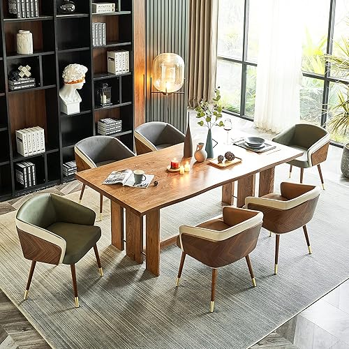 Miniatura 2 de ARTPLAN Uphoolsted - Silla de comedor moderna de mediados de siglo, piel sintética con nogal, silla con brazo acentuado, silla de estar con pies de