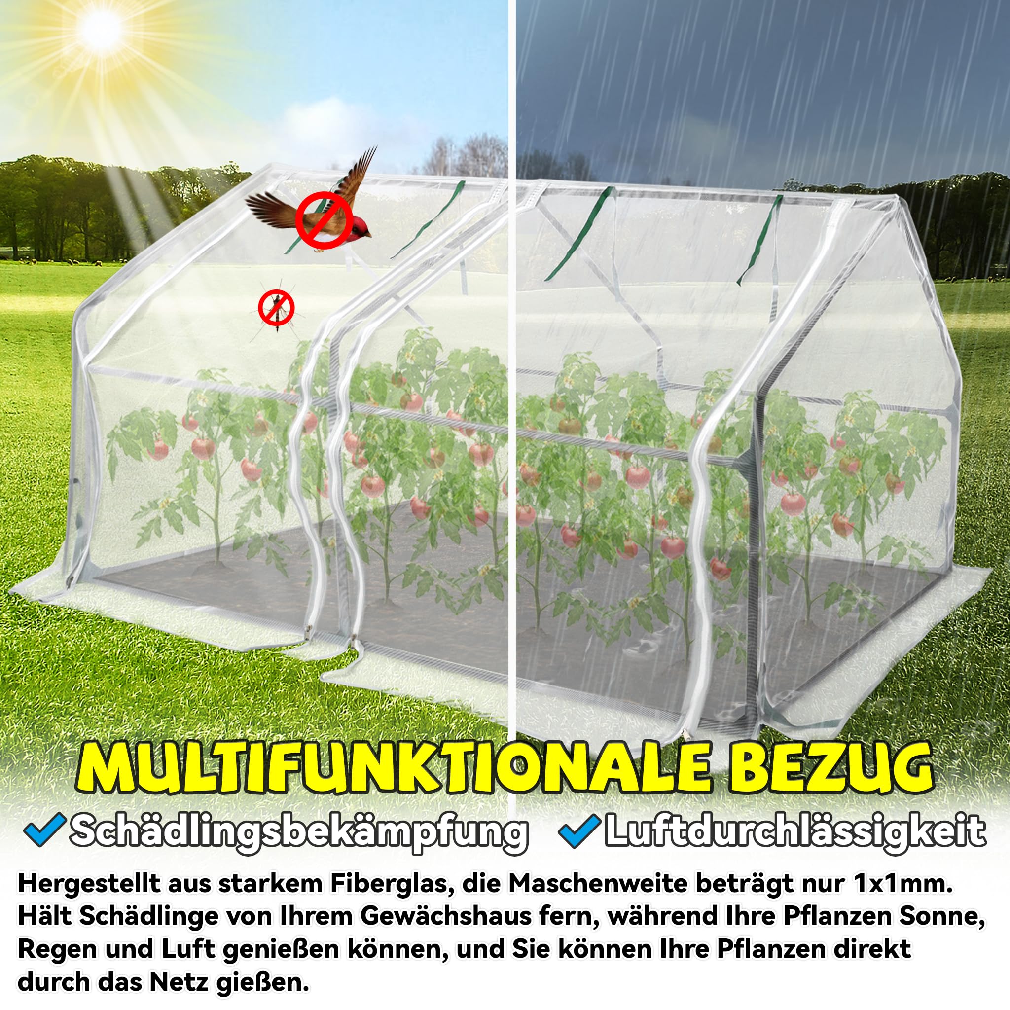 Froadp Invernadero pequeño para tomates de fibra de vidrio y estructura de hierro, 180 x 90 x 90 cm, con 2 puertas enrollables, para jardín, balcón, terraza, patio