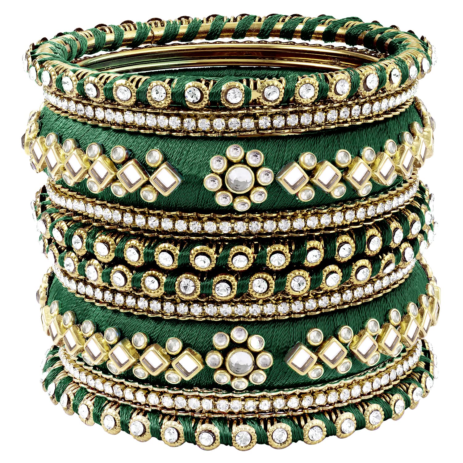 Peora Velvet Matching Fancy Silk Thread D Green White Chuda/Chura Bangle Set Navratri Gift For Women Girls (Size 2.8) (B0B4KDNV53) Amazon Price History, Amazon Price Tracker
