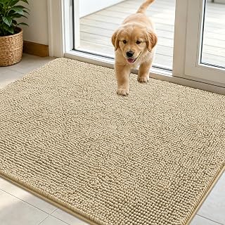 Grandaily Dog Door Mat for Muddy Paws 40x32, Chenille Dirt Trapper Doormat