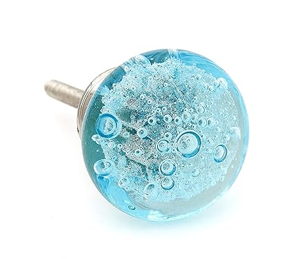 Aqua Blue Bubbles Glass Decorative Dresser Drawer, Kitchen Cabinet or Door Knob Pull - Pack of 6