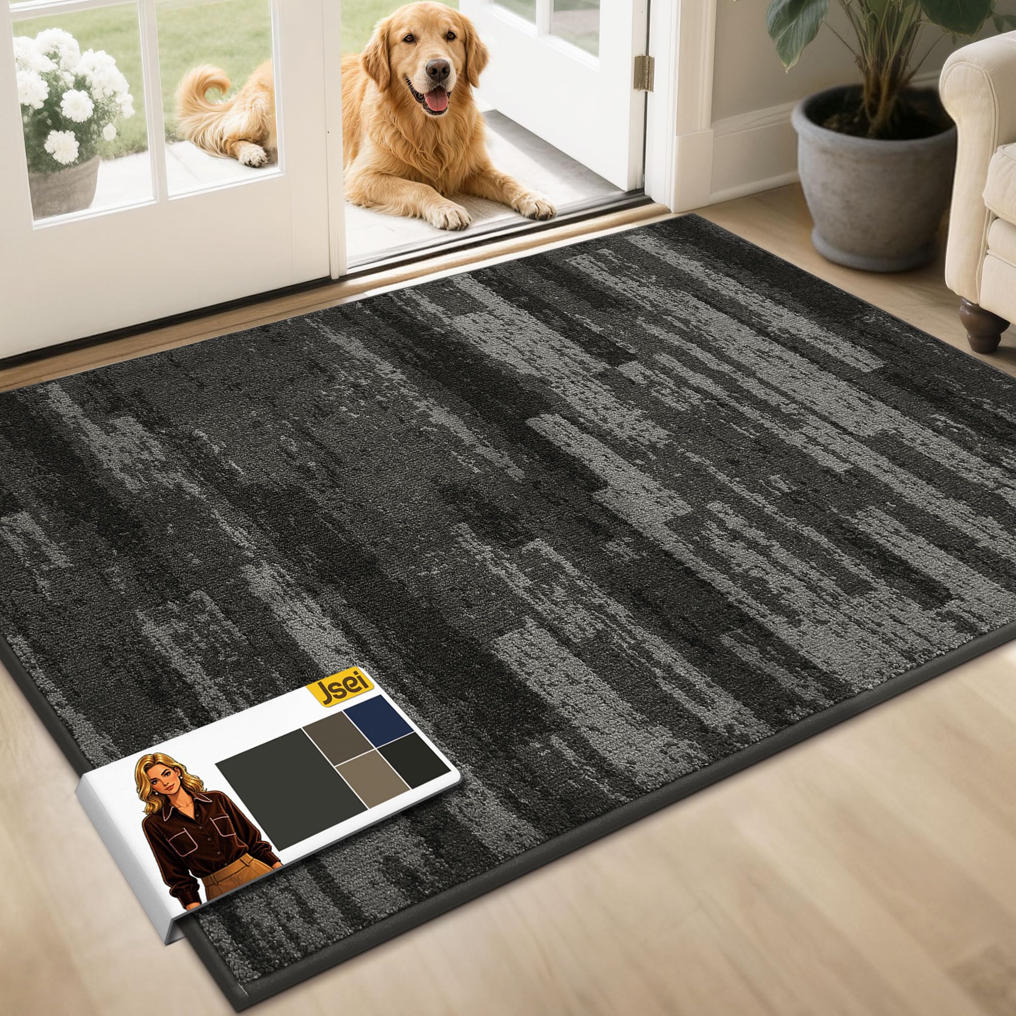 JSEI Dirt Trapper Door Mat 80 * 120 cm, Non-Slip Doormats Washable Entryway Rug, Welcome Floor Mat Absorbent Low Profile Dog Door Mats for Front Back Door, Muddy Wet Shoes & Paws, Light Grey