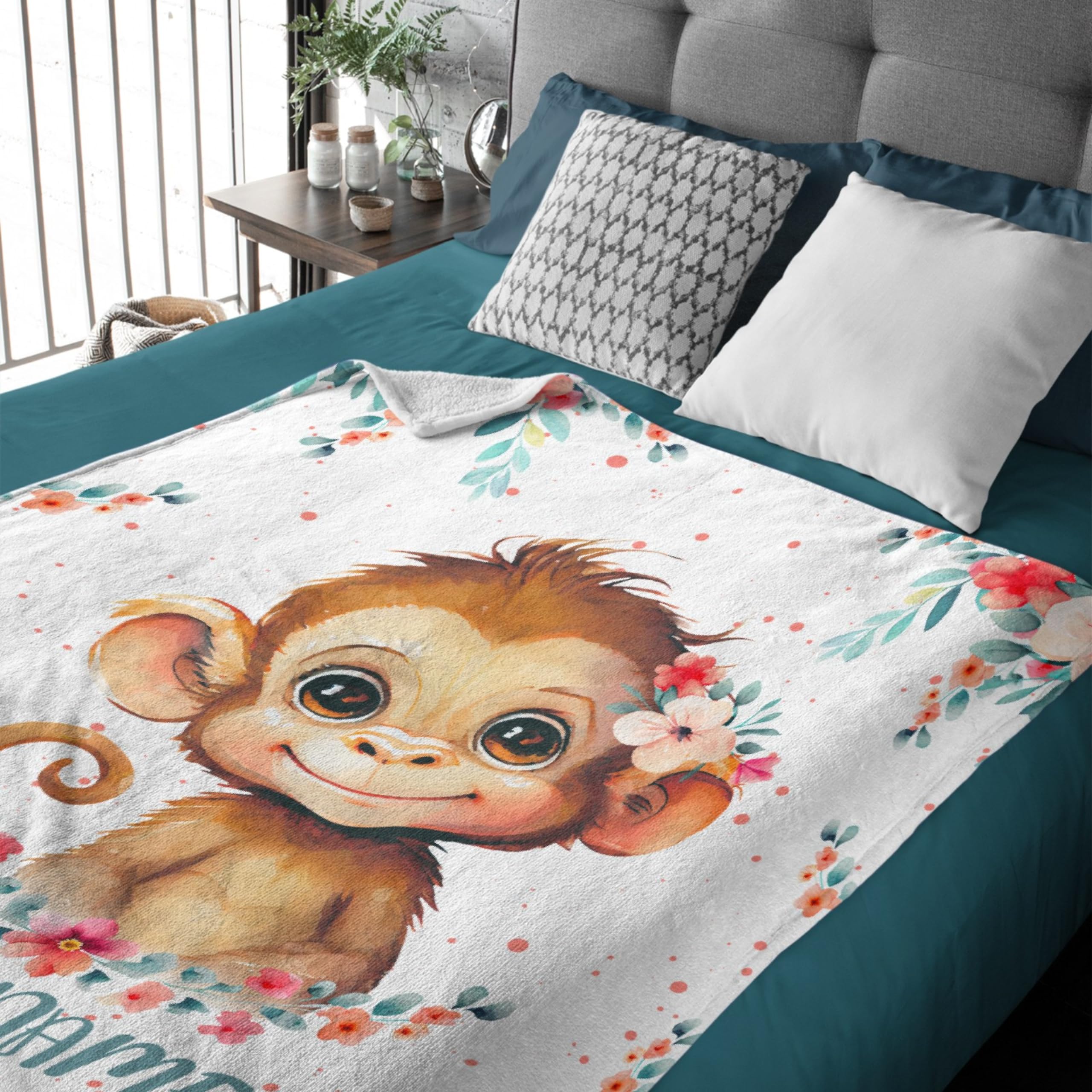 Lovscape Affen-Flanell Decke - Kuschelweich, Personalisierbar, 5 Größen Fuer Familie, Kinder & Haustiere
