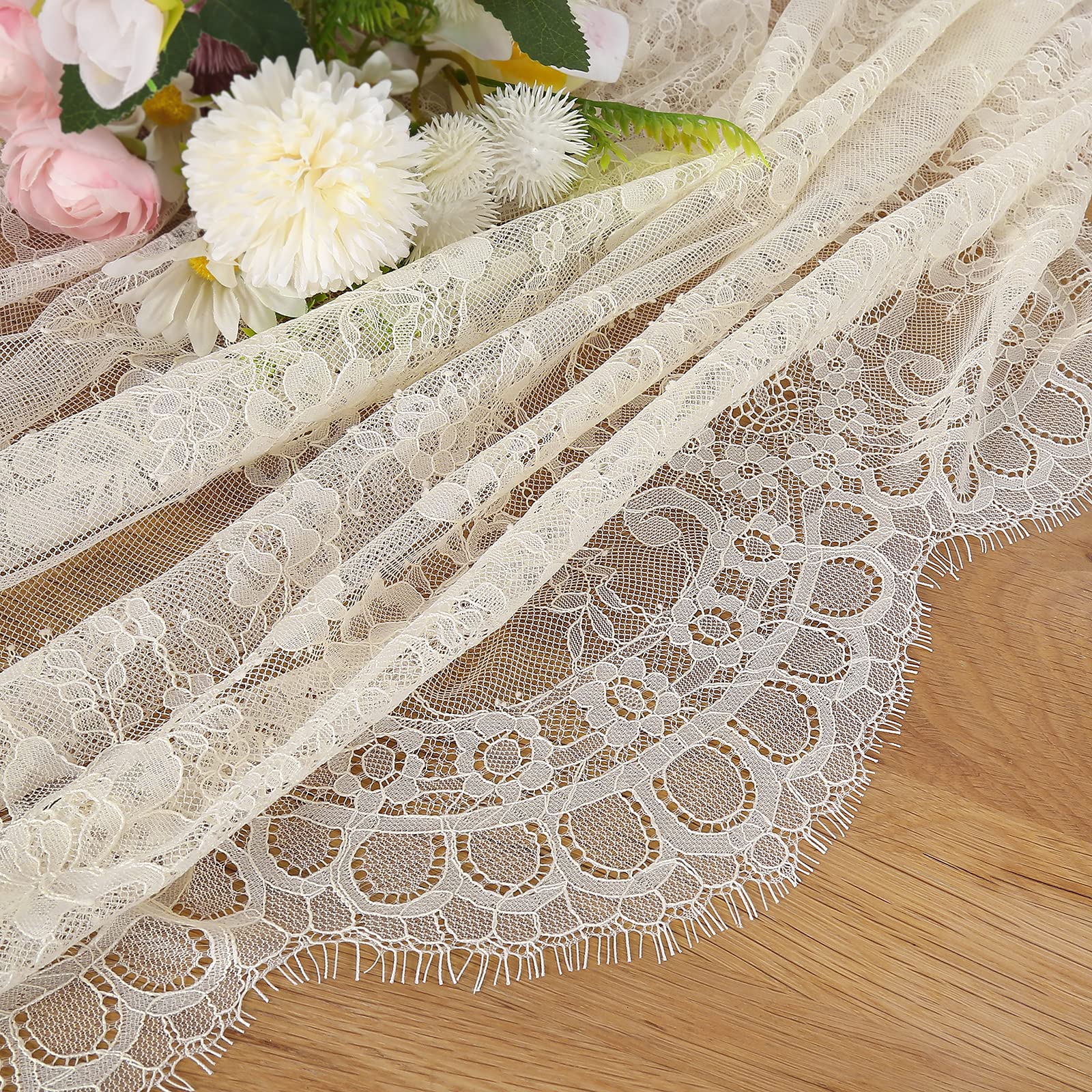 Fanqisi: 5 Stück Elfenbeinfarbene Spitzen-Tischdecke, 152,4 x 308,8 cm, klassische Hochzeits-Spitzen-Tischdecken, Overlay, Party-Tischabdeckung für Brautparty, Empfang, Tischdekoration