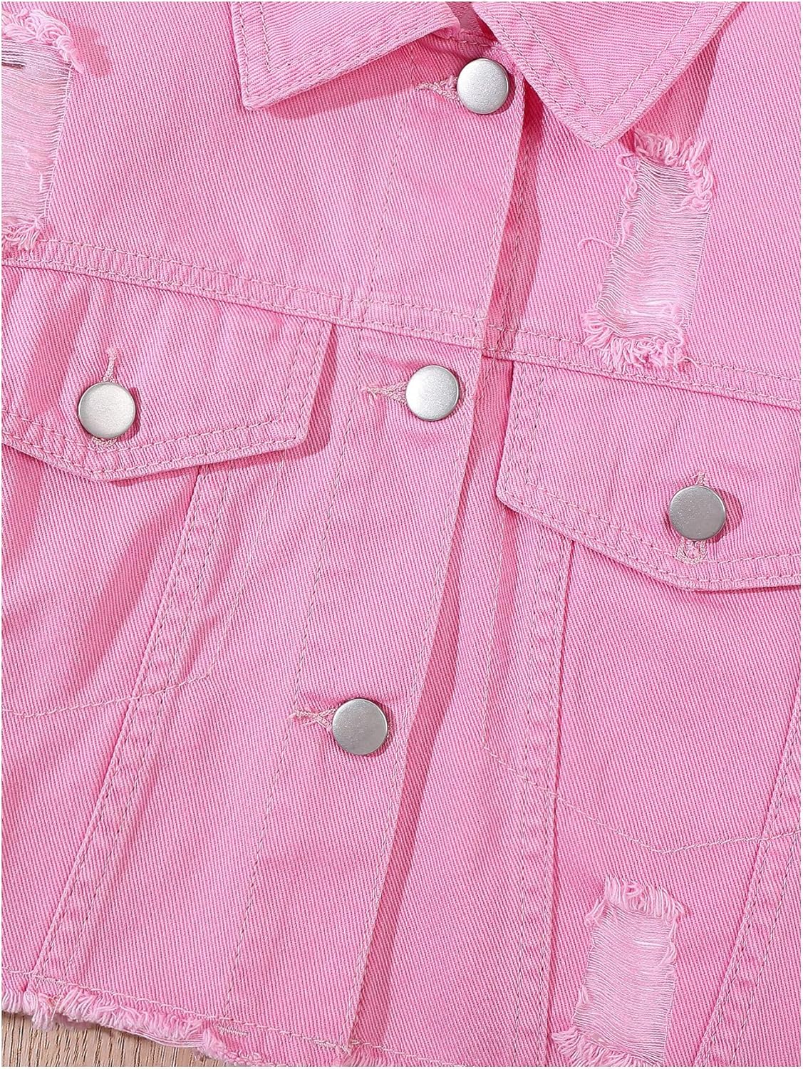 WDIRARA Girl's 2 Piece Outfits Ripped Button Down Jacket Elastic Waist Denim Skirt Set - Image 3