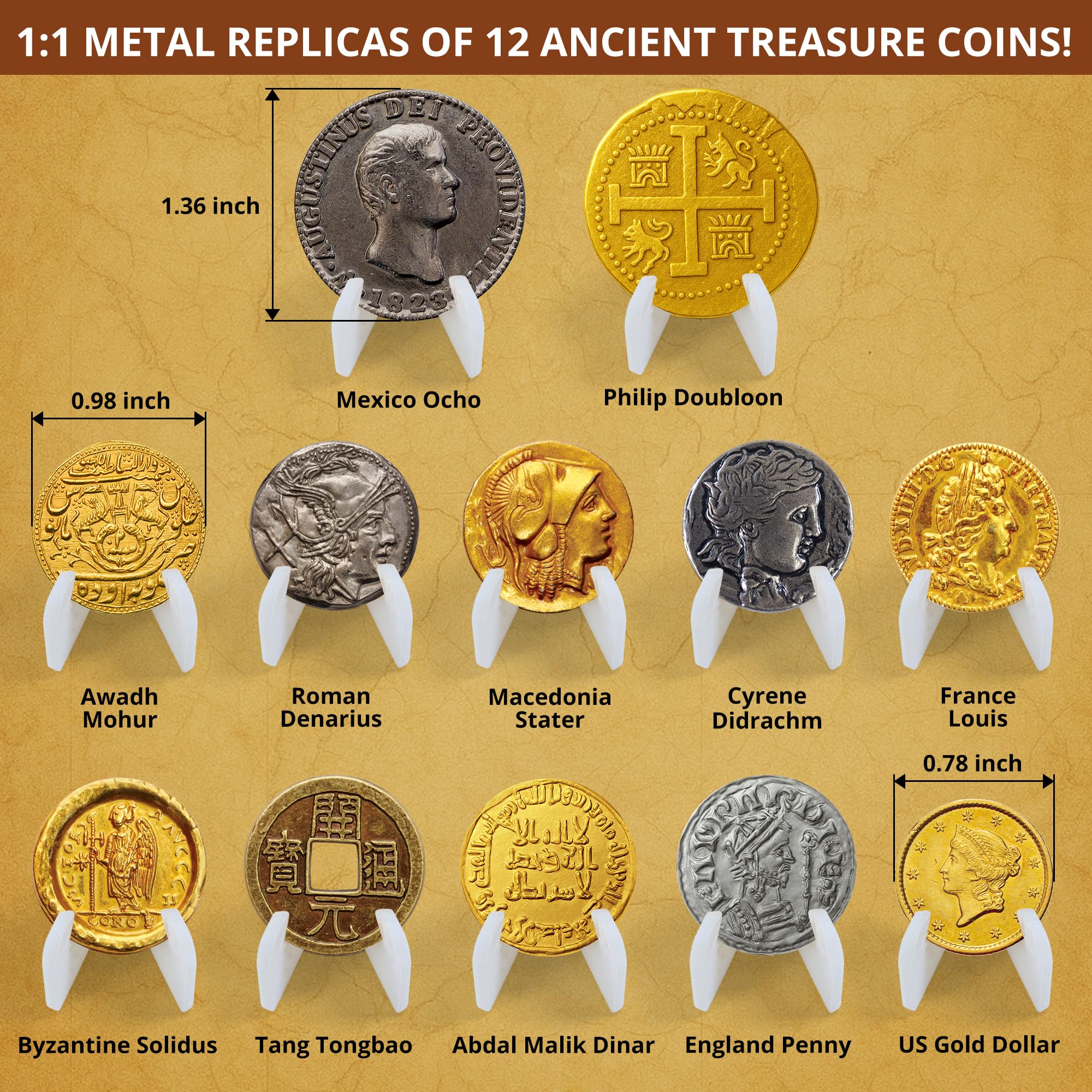 PIBEX Pirate Treasure Coins Dig Kit, Dig & Collect 16+ Ancient Metal Coin Replicas, Fool’s Gold & Pirate Charms - Image 2