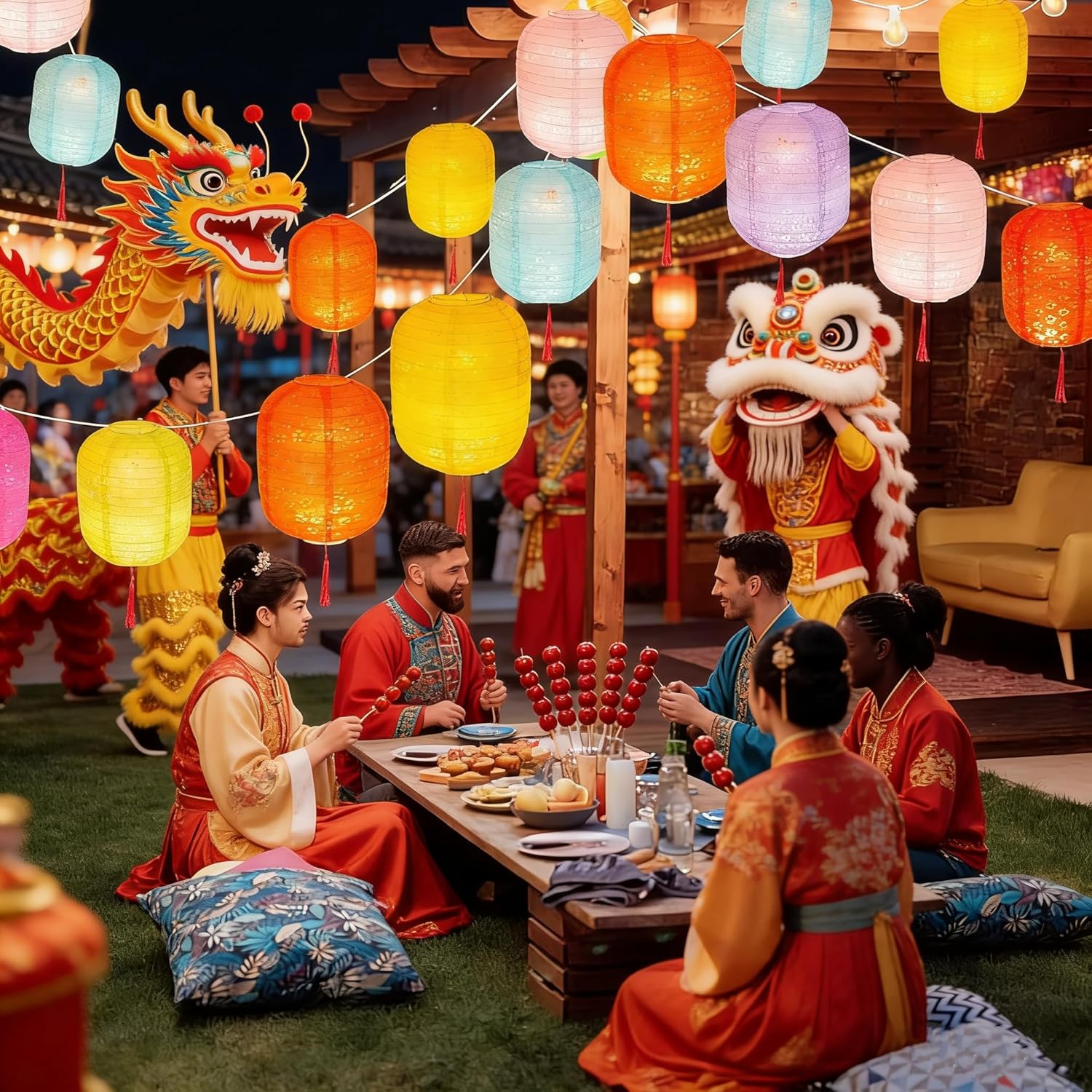 10PCS Paper Lanterns Chinese New Year Spring Festival Lantern 6inches Variety Color with LED Lights, Hanging Valentines Lanterns with Tassels Walking Sticks for Wedding Dinner Birthday Party Decor