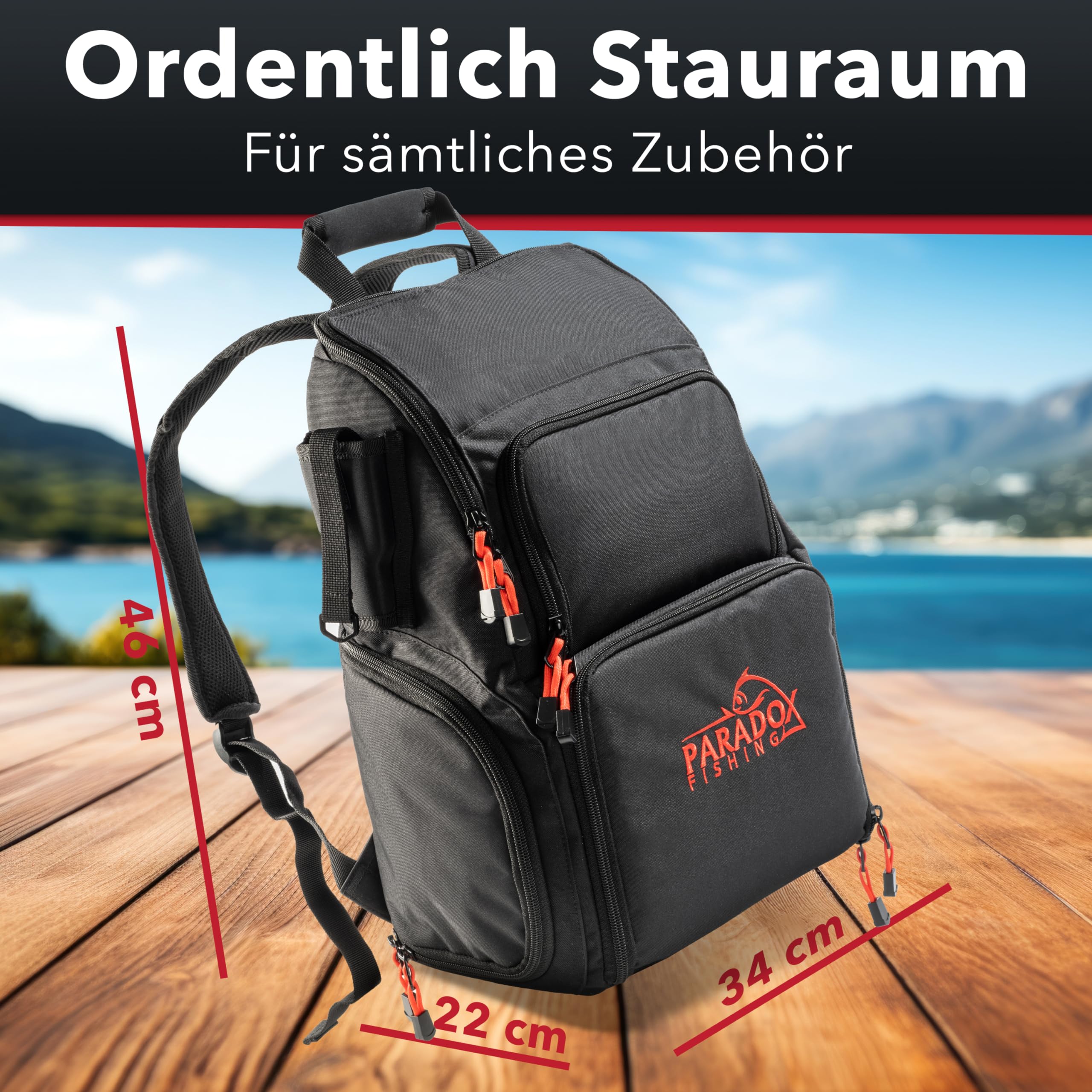 Paradox Fishing Zaino da pesca con scatole, con 4 scatole, impermeabile, con custodia da pesca