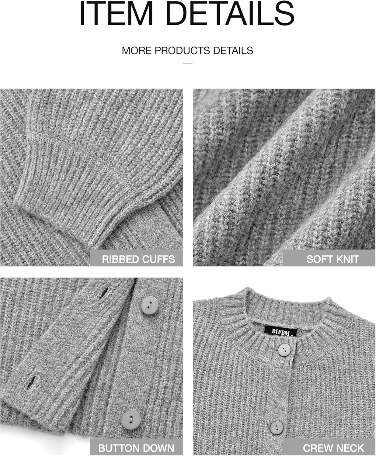 BTFBM Cardigan Sweaters for Women Fall 2026 Long Sleeve Button Down Soft Loose Chunky Knit Outwear Cropped Winter Coats - Image 6