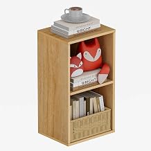 Book Shelf, Wooden Cube Storage Organizer with 11" Open Cubes, Stackable Modular Bookcase for Room Divider Storage, 2 Tier Bookshelf for Living Room, Bedroom, Office Oak, 2-Cube