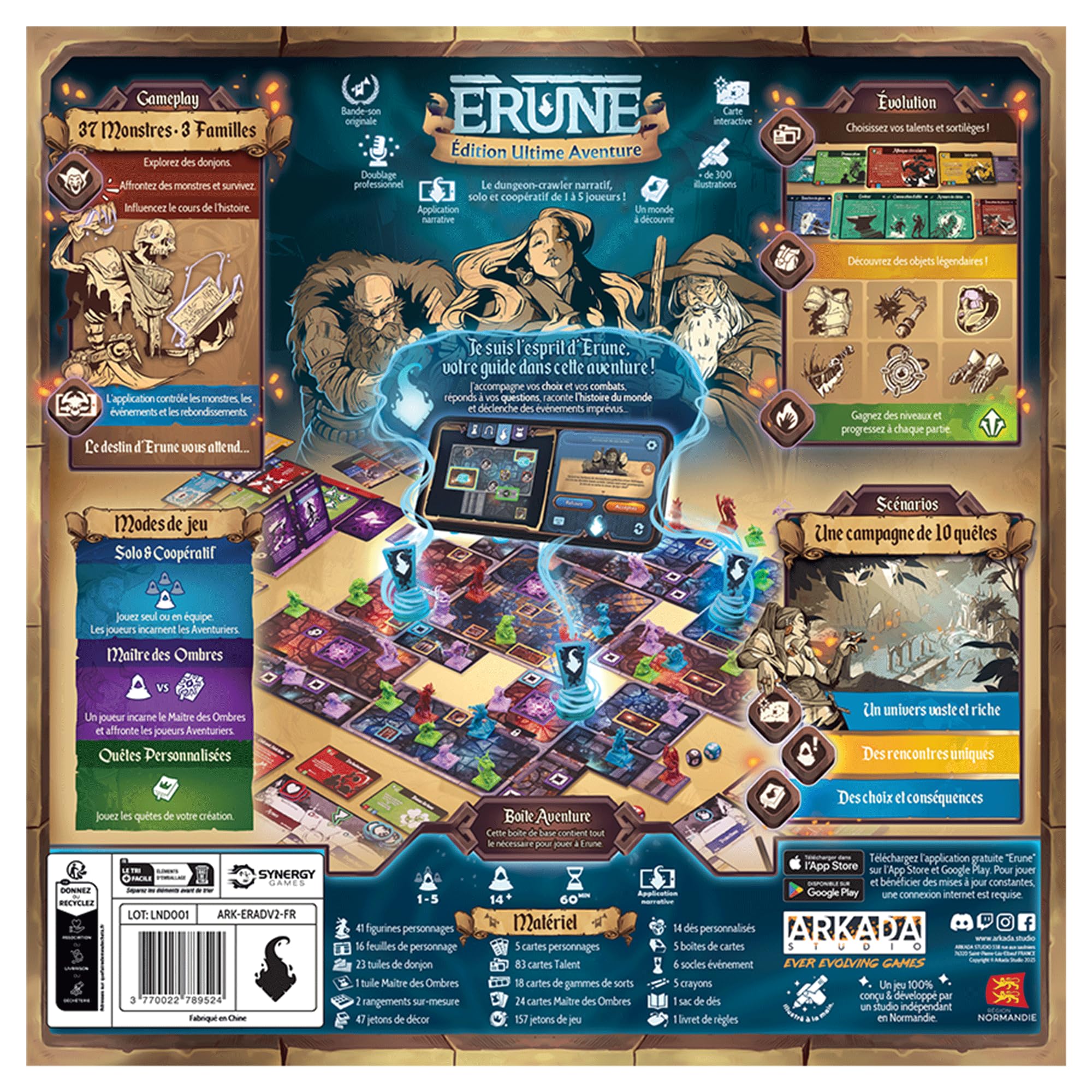ERUNE Edition Aventure Ultime - Jeu de Société Coopératif/Compétitif avec Application - Dungeon Crawler Épique Médiéval Fantastique - Campagne Narrative Immersive - 14 Ans - 1-5 Joueurs - 120 Minutes