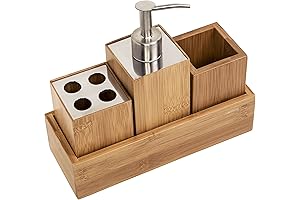 Honey-Can-Do Natural Bamboo Bathroom Accessories Set (4-Piece) - BTH-06900