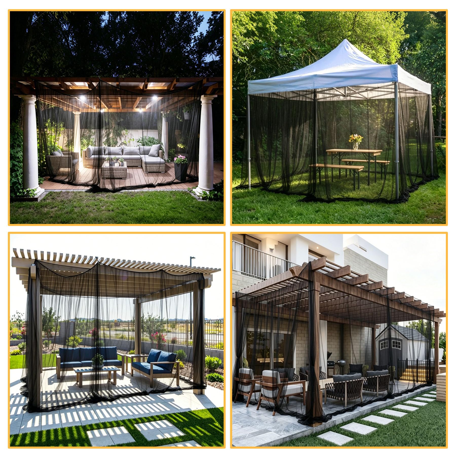Zanzariera per esterni, XXL, 300 x 300 x 250 cm, zanzariera per gazebo, terrazza, balcone, tenda e giardino all'aperto