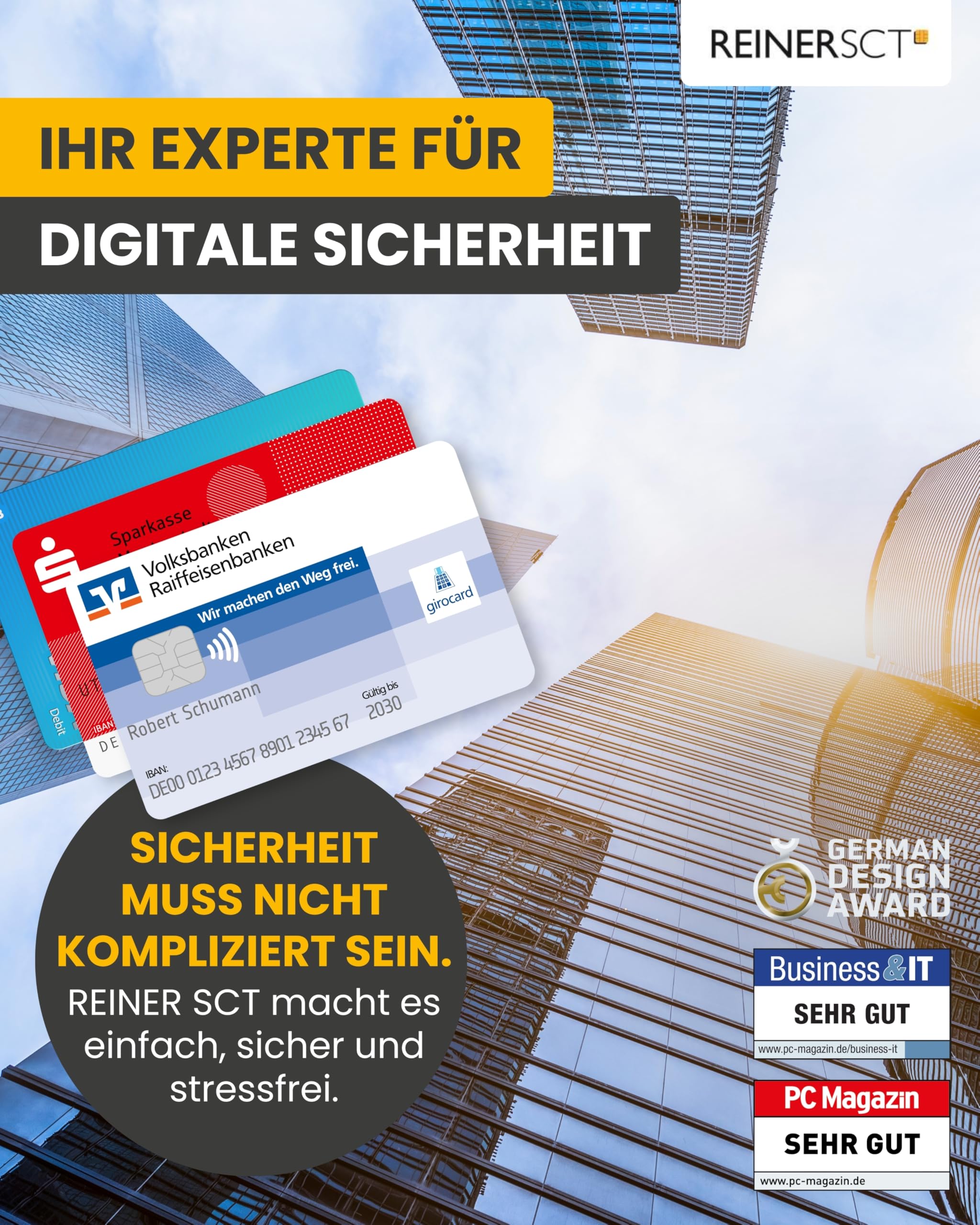 REINER SCT cyberJack one I Chipkartenleser für HBCI/FinTS, EBICS & TAN-Generator I Kartenlesegerät für Online-Banking & elektronische Signatur I Card Reader mit USB-Anschluss I
