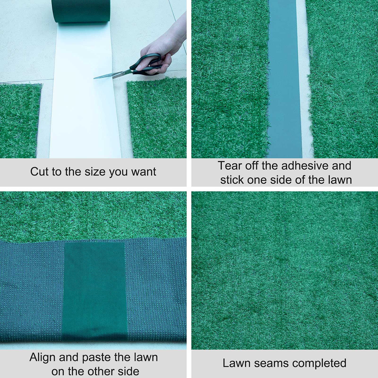 Ruban de Gazon Artificiel Bande de Joint de Pelouse Synthétique Auto-adhésif pour Connecter des Faux Tapis d'herbe Vert (15cm x 10m)